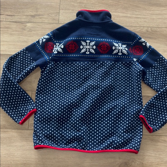 Lands' End Heritage Fleece snap placket pullover blue & white snowflake small - Picture 7 of 7